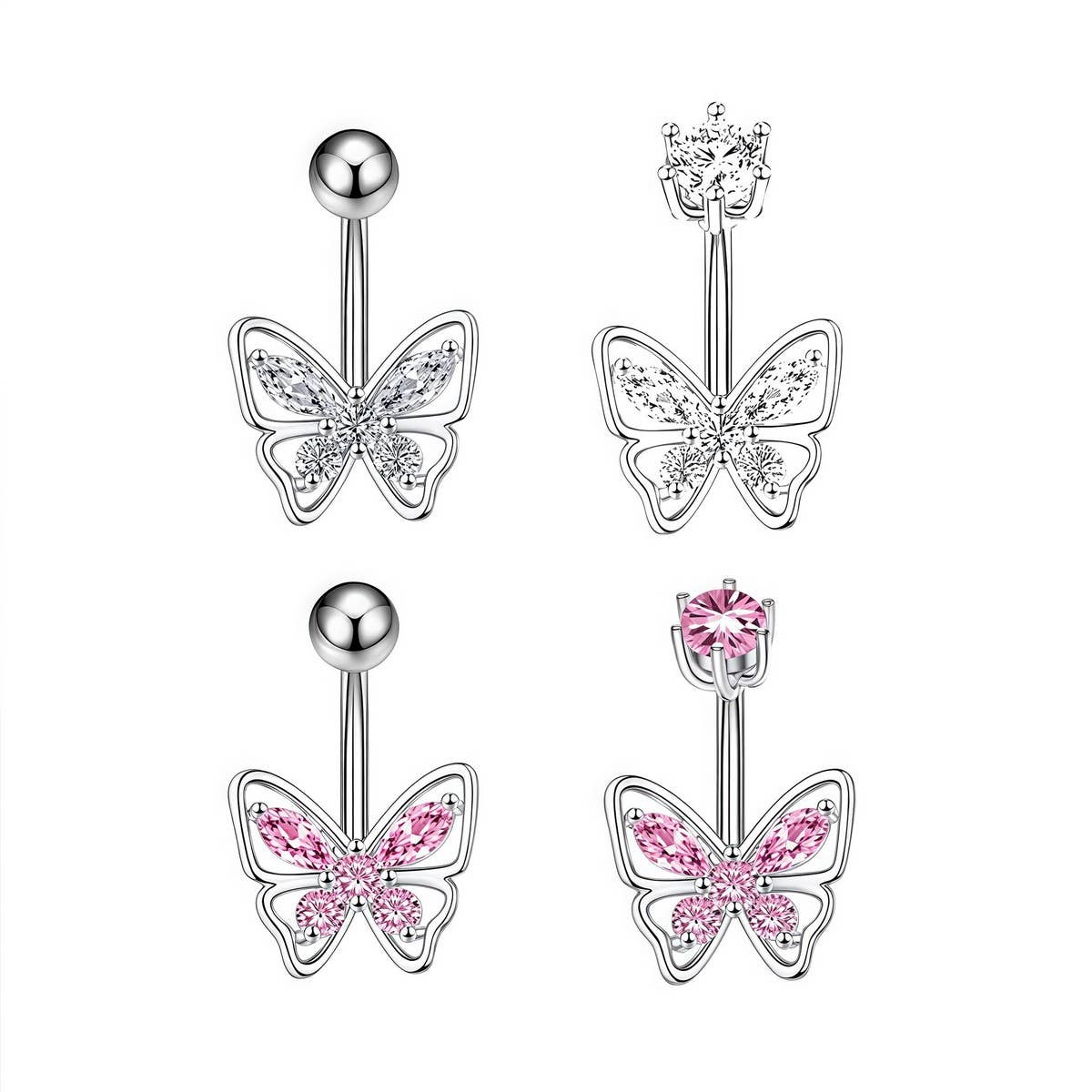 Flower Butterfly Brass CZ Navel Ring Piercing