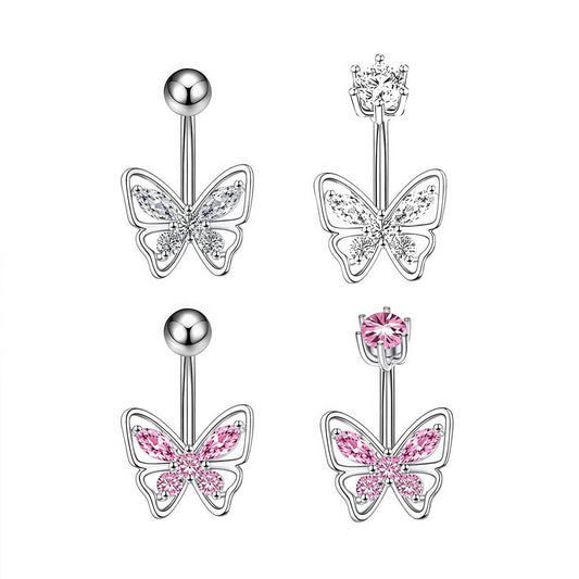 Flower Butterfly Brass CZ Navel Ring Piercing