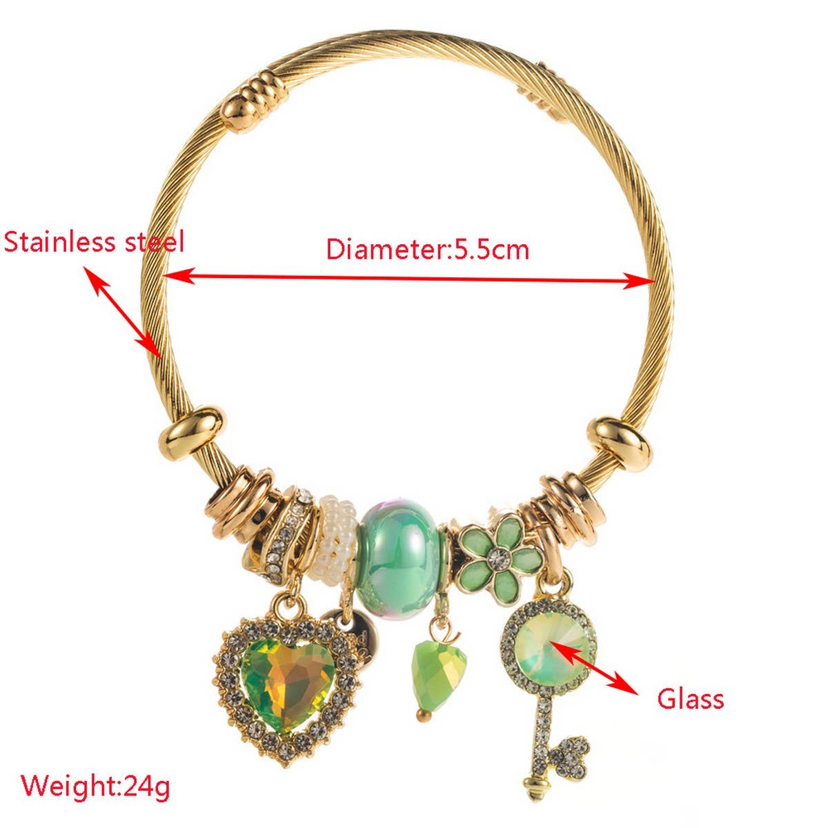 Alloy Couple Bracelet with Heart & Key Beads_CWMM8581