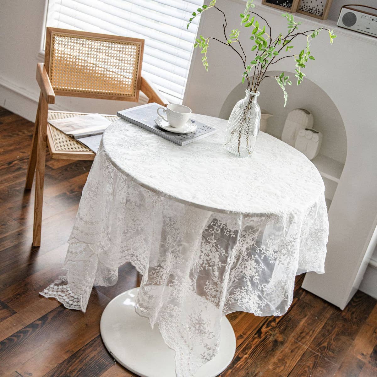 HOME FLOWER EMBROIDERED LACE TABLECLOTH