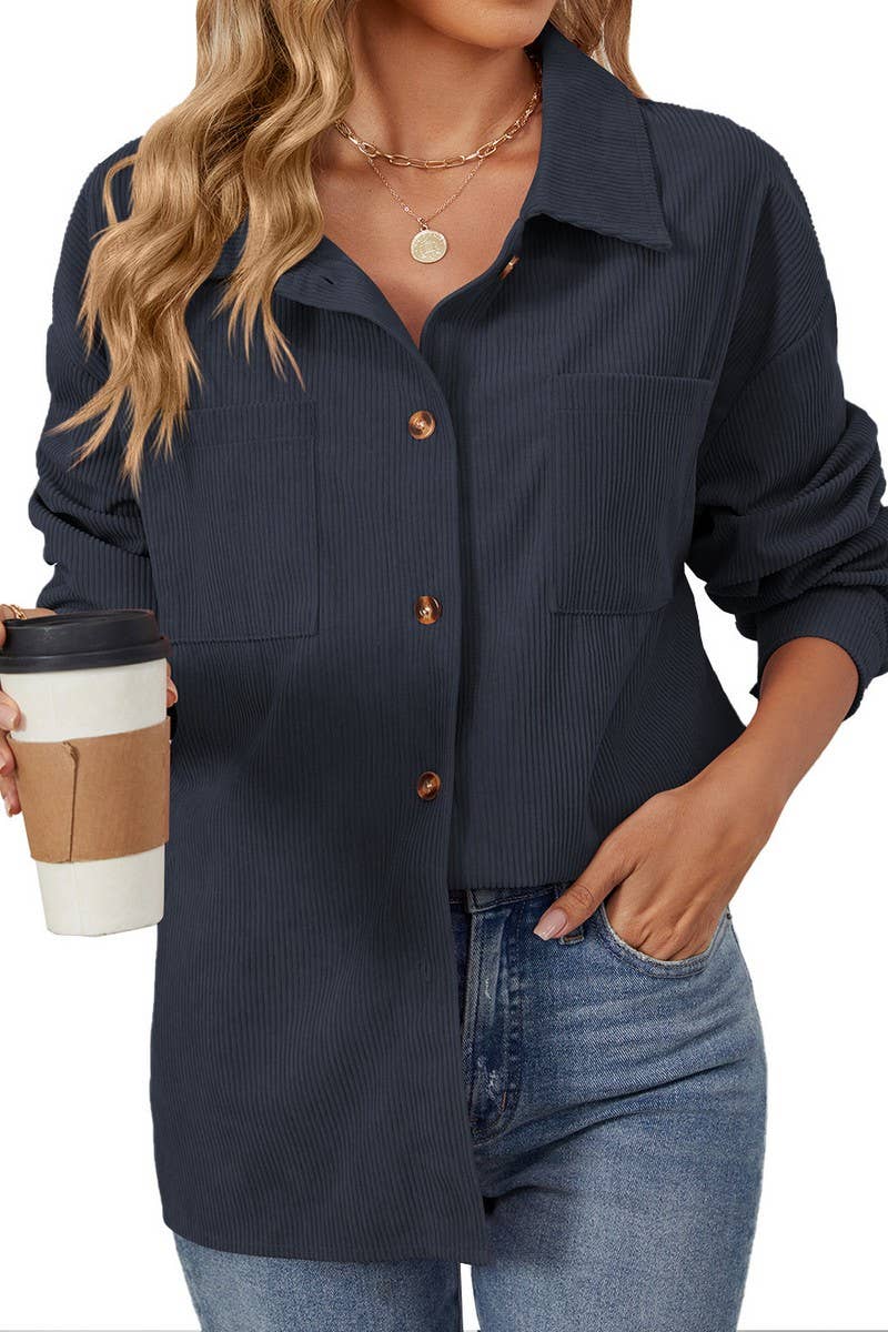 CWOBL0187_COLLAR POCKET COLLAR SOLID COLOR SPLICING SHIRT