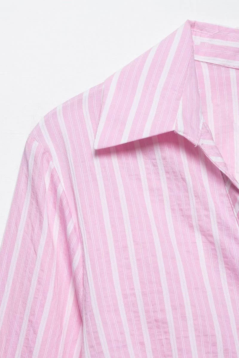 CWDMD5261_SPRING FASHION STRIPED V-NECK LONG SLEEVE DRESS