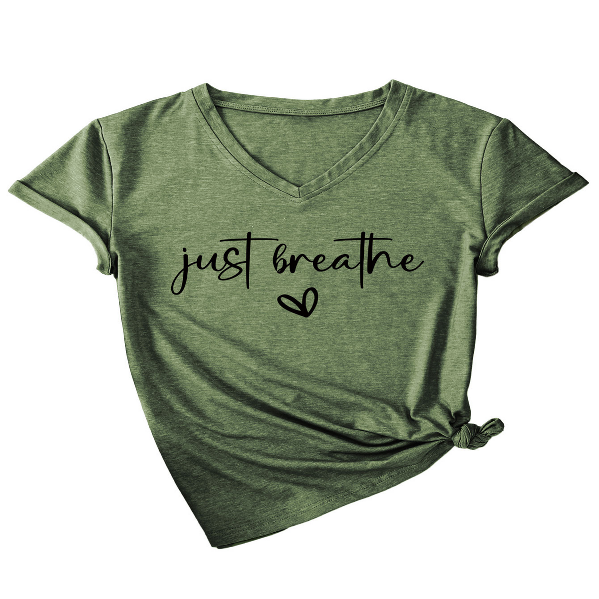 Cute Heart Letter Print V-Neck Tee for Women
