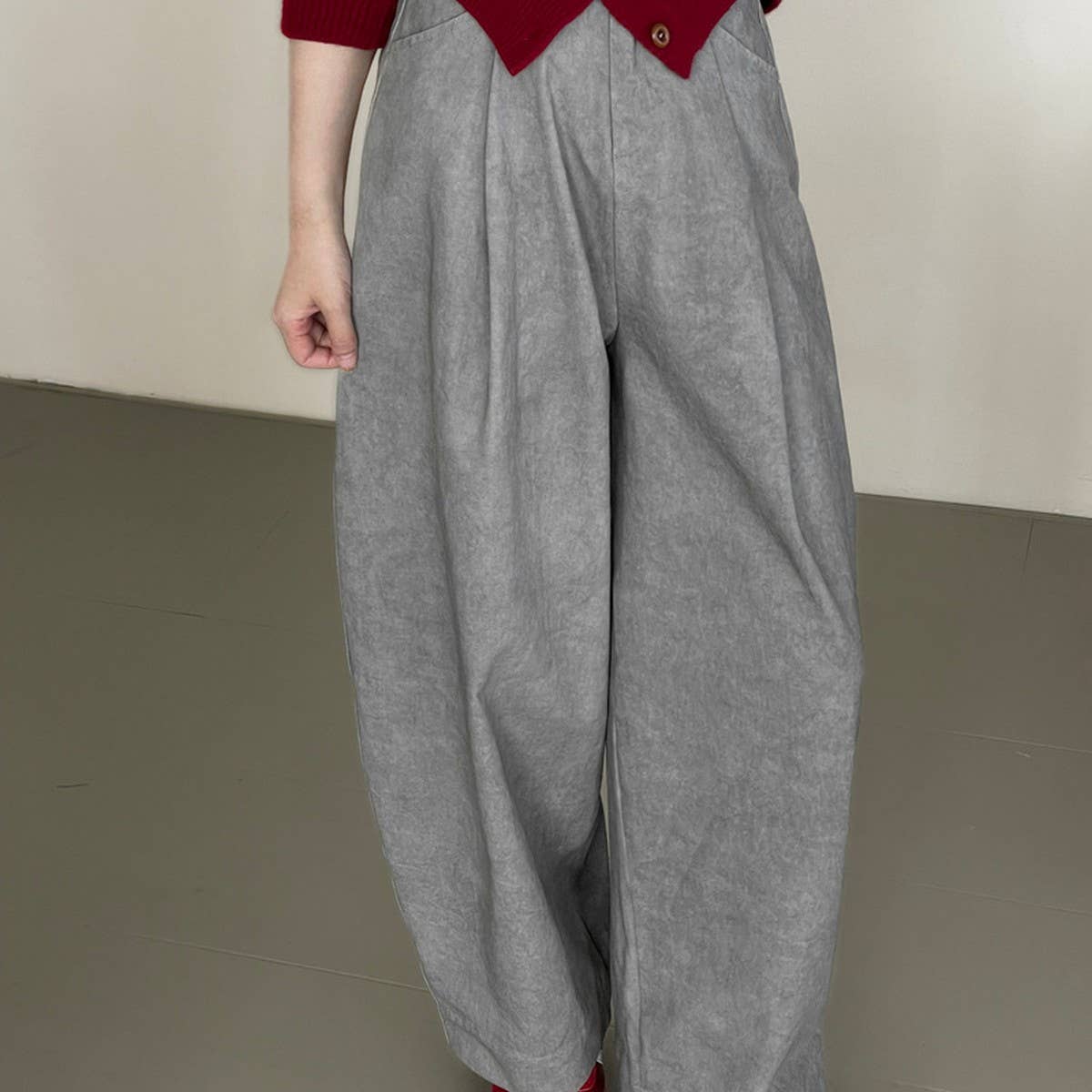 Cotton retro high-waisted loose-fitting slacks