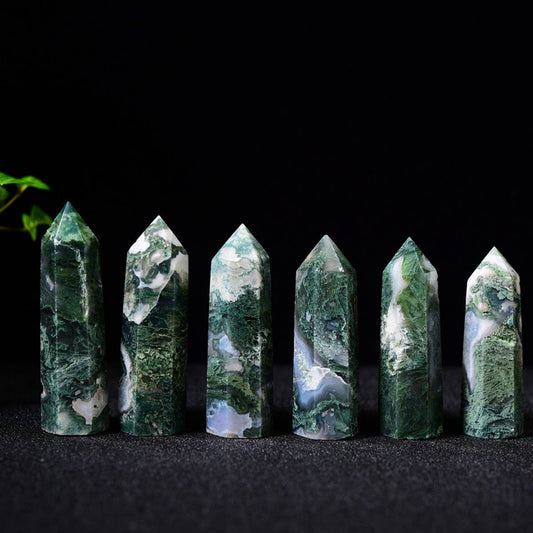 Natural Moss Agate Pointed Crystal Tower