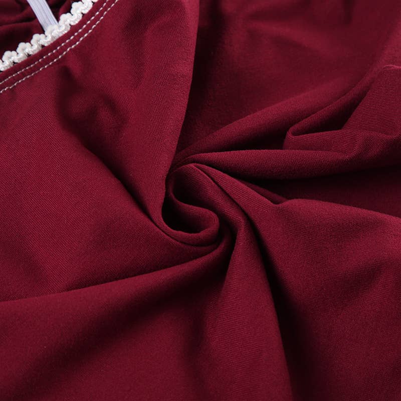 Lace contrast color pleated sleeveless T-shirt