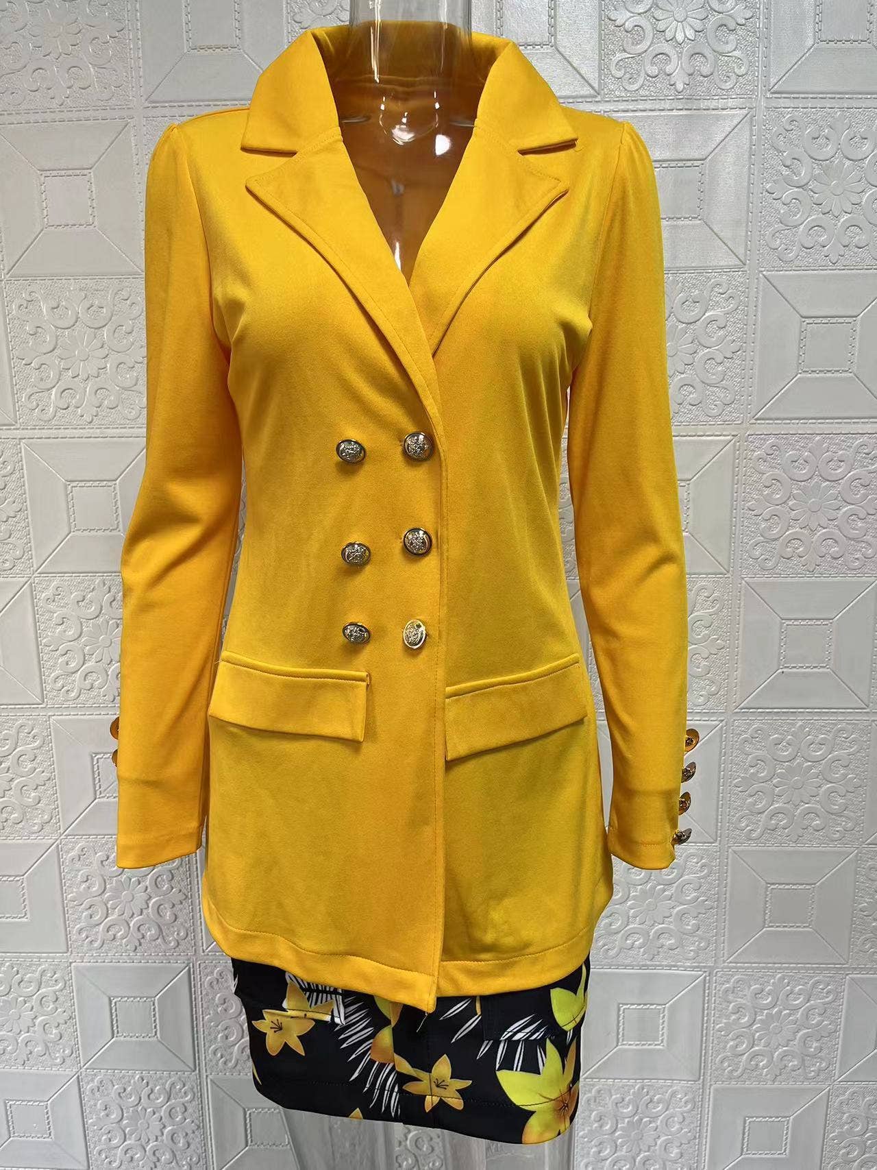 Fashionable printed puffed-sleeve suit jacket