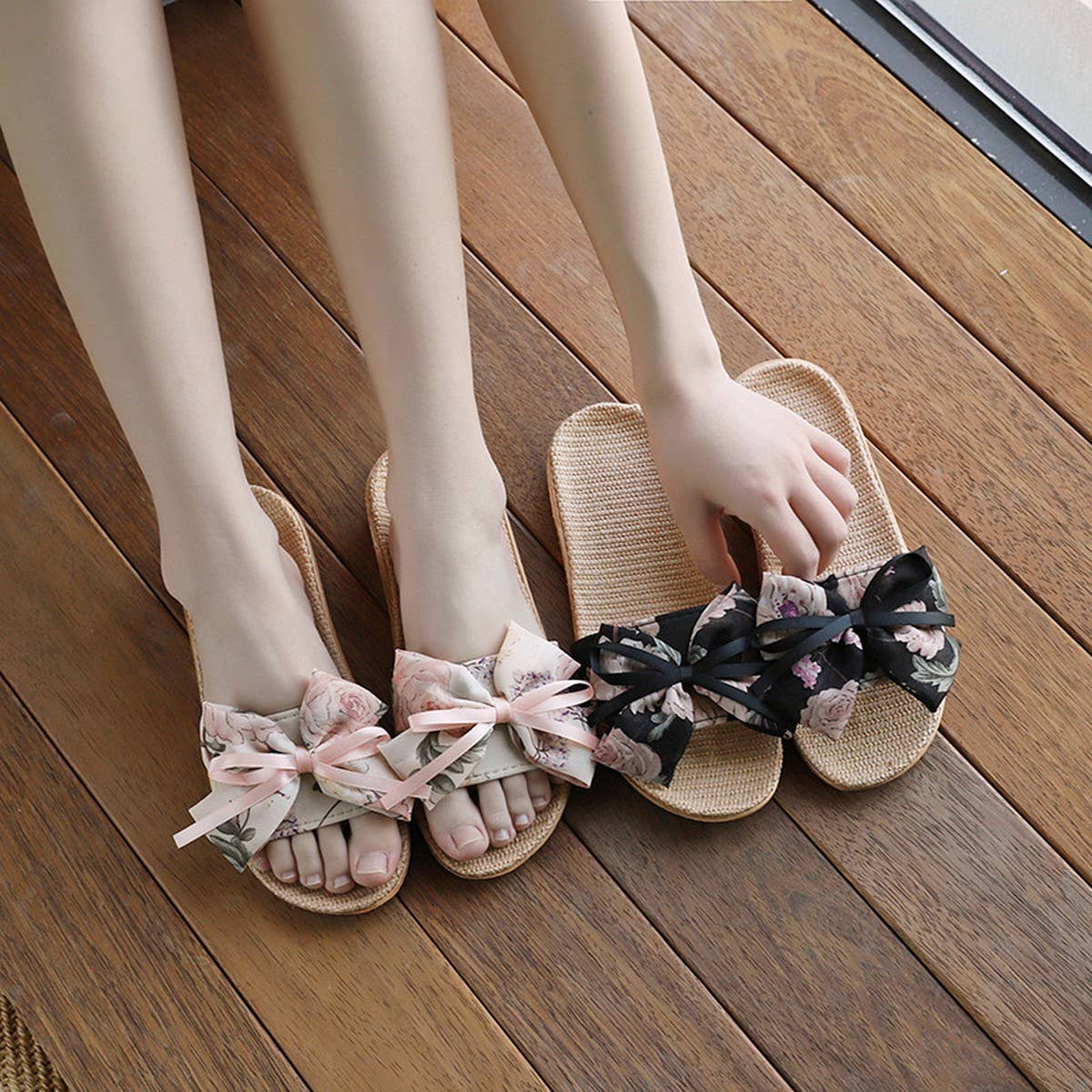 Linen House Slippers with Ink Wash Design