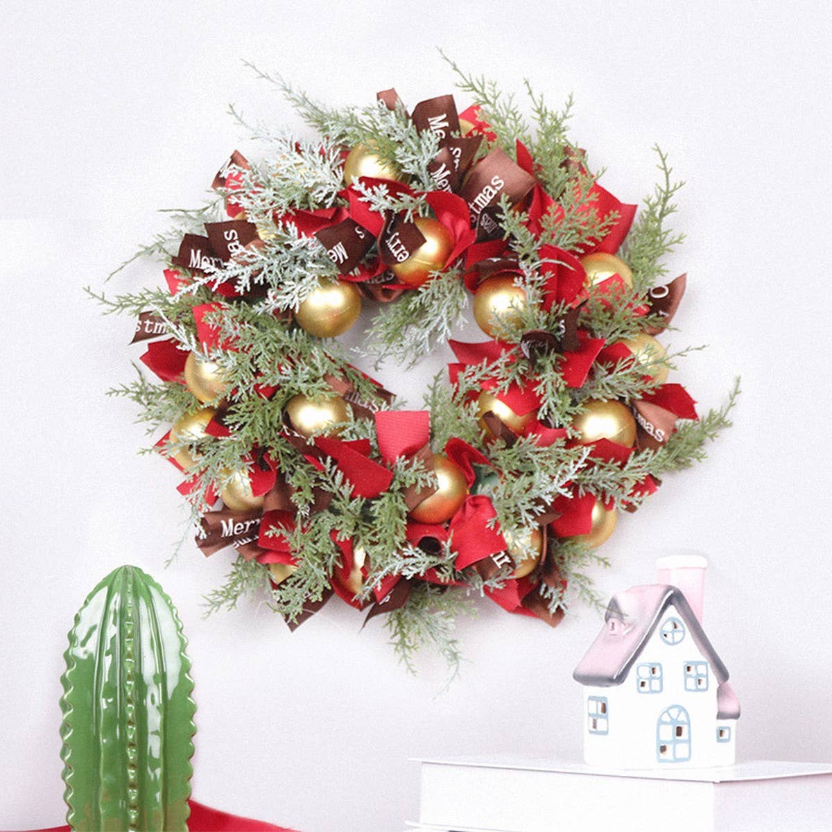 Christmas Ball Greenery Ribbon Wreath Wall Decor_CWMM9902