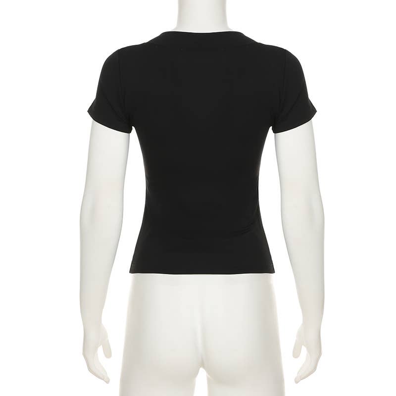 Sexy solid color V-neck short-sleeved base shirt