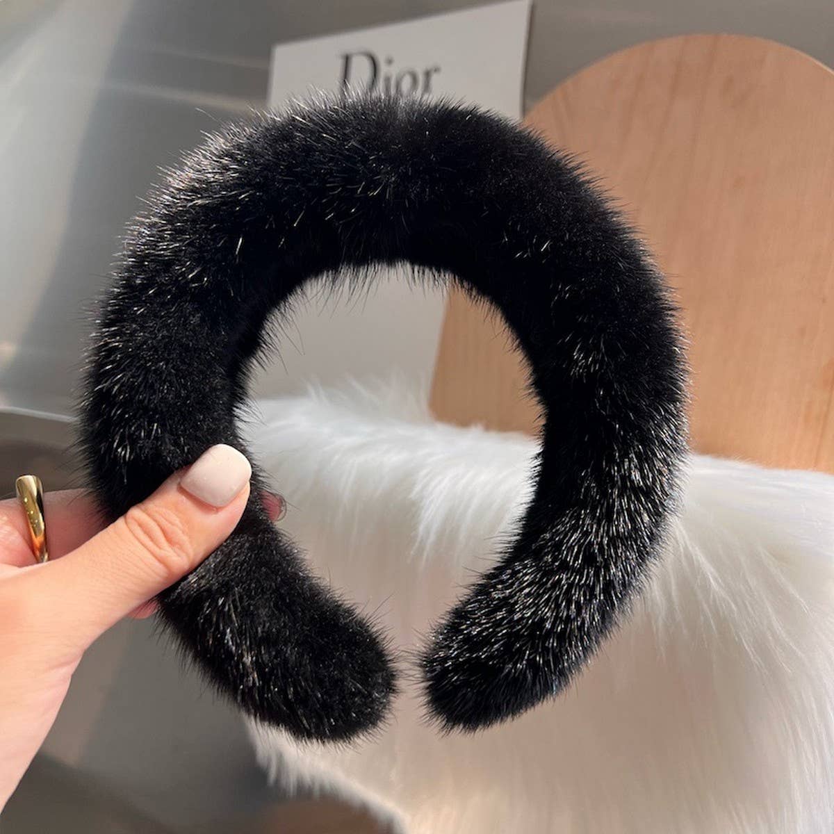 SOLID COLOR WINTER FUR HAIRBAND HEADBAND HEADDRESS_CWAHA3322