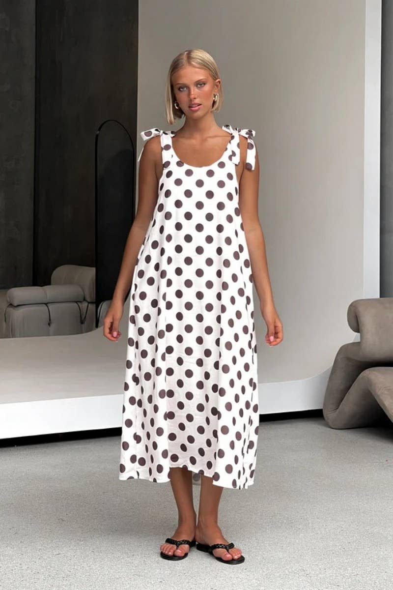 CWDHL1016_SUMMER POLKA DOT LOOSE A-LINE SUSPENDER DRESS