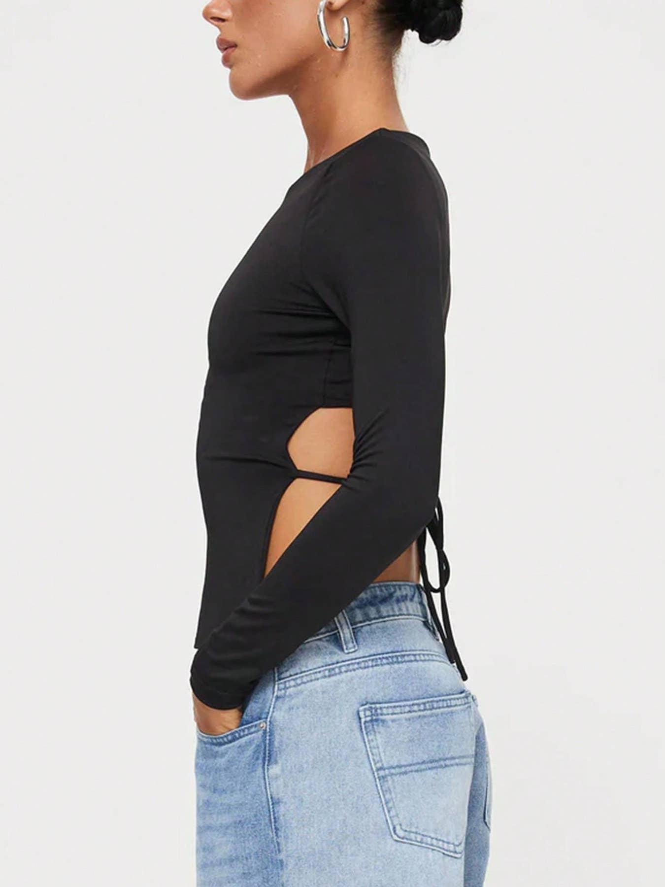 SOLID COLOR SEXY WAIST STRAP SLIM-FIT TOP