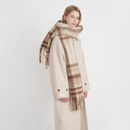 French Retro Plaid Scarf - Winter Tassel Wrap