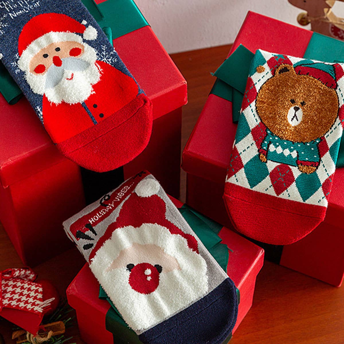 Christmas Gifts Santa Claus Elk Pattern Crew Socks