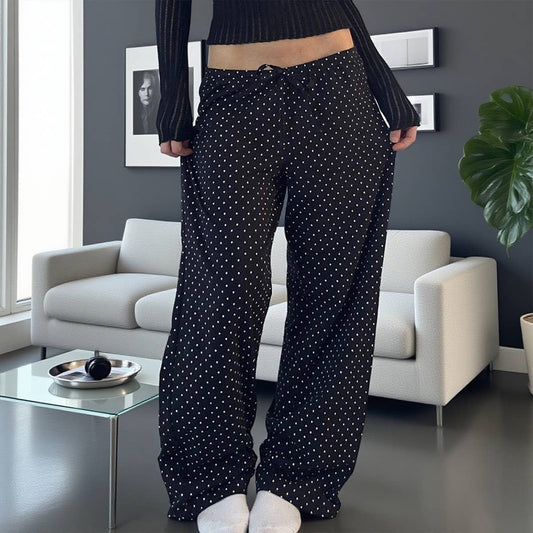 Loose waist polka dot prints wide-leg pants