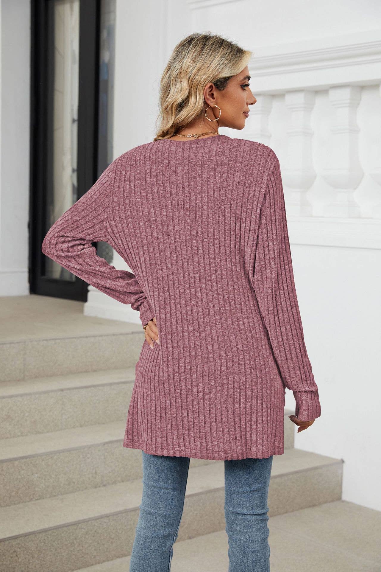 Solid-color casual pocket long-sleeved cardigan