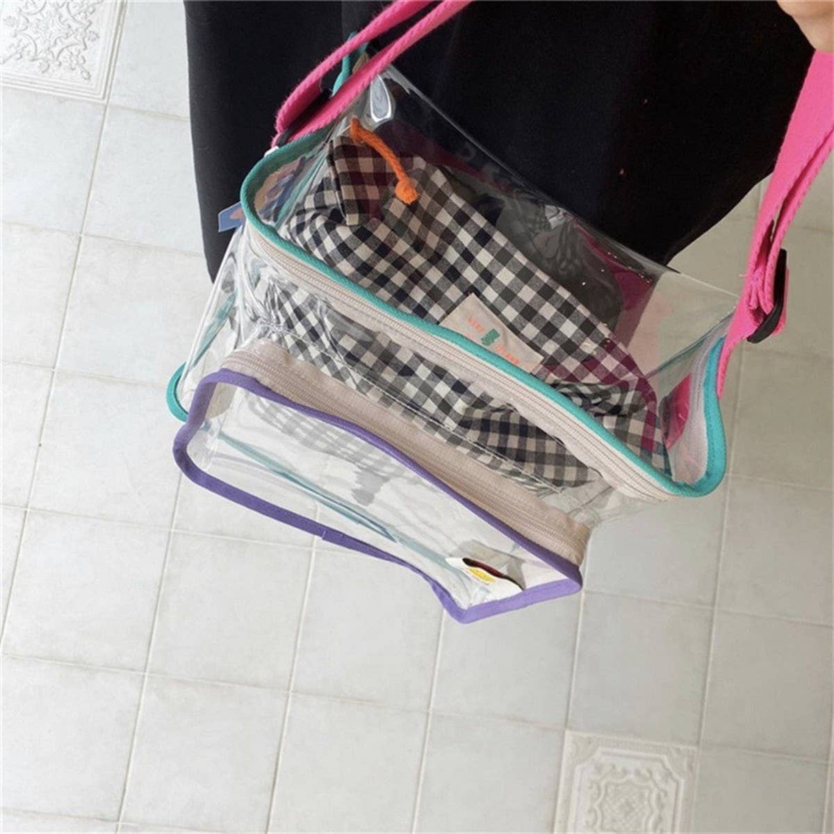COLOR MATCHING TRANSPARENT BEACH BAG SHOULDER BAG_CWAB1921