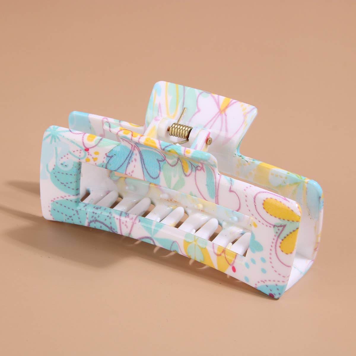 Floral Print Plastic Hair Claw - Summer Shark Clip_CWAHA0480