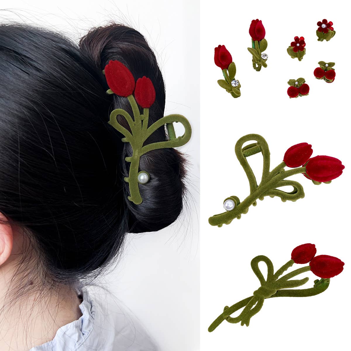 Alloy flocking tulip hairpin flower grab clip