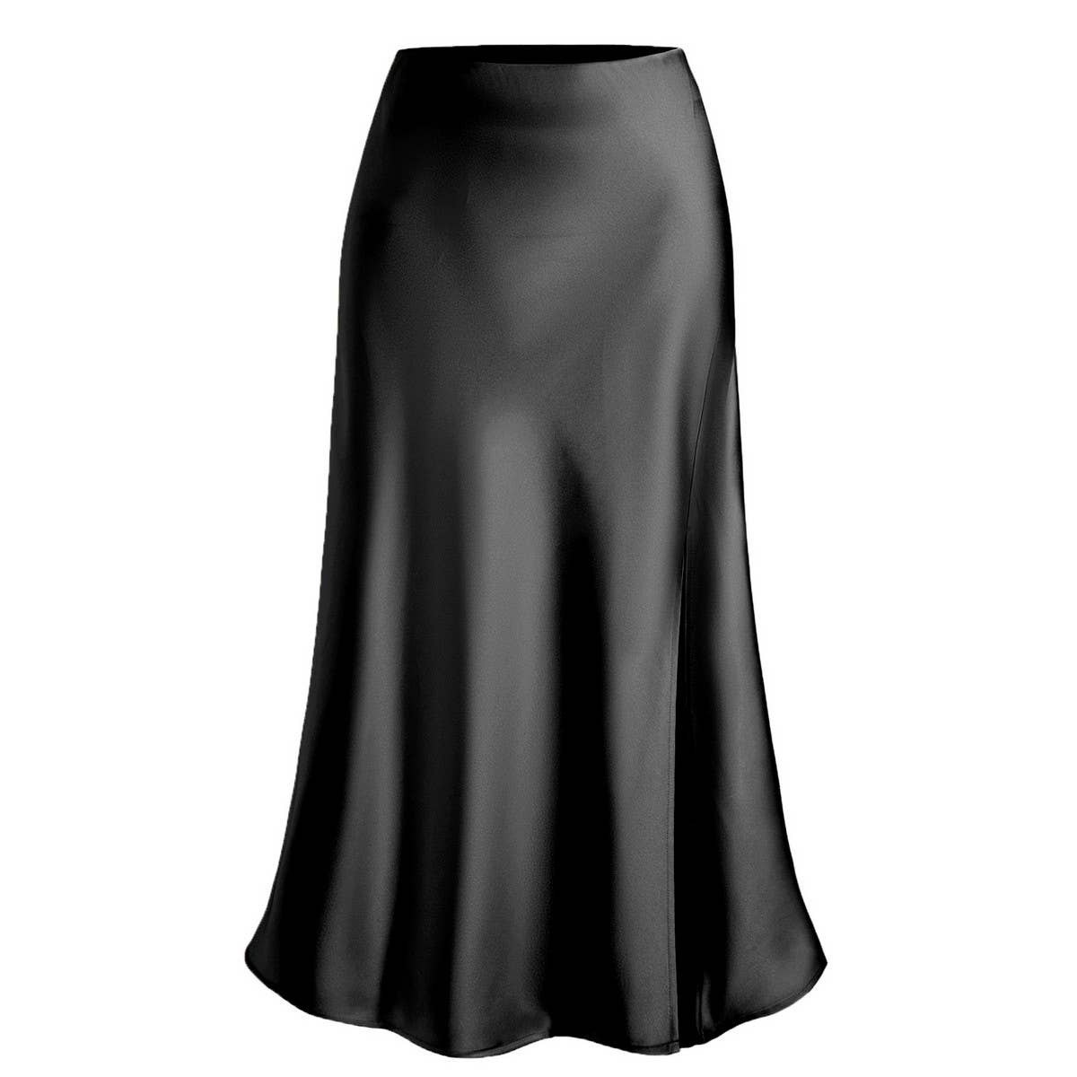 SATIN SKIRT HIGH WAIST ELASTIC SLANTED LONG SKIRT