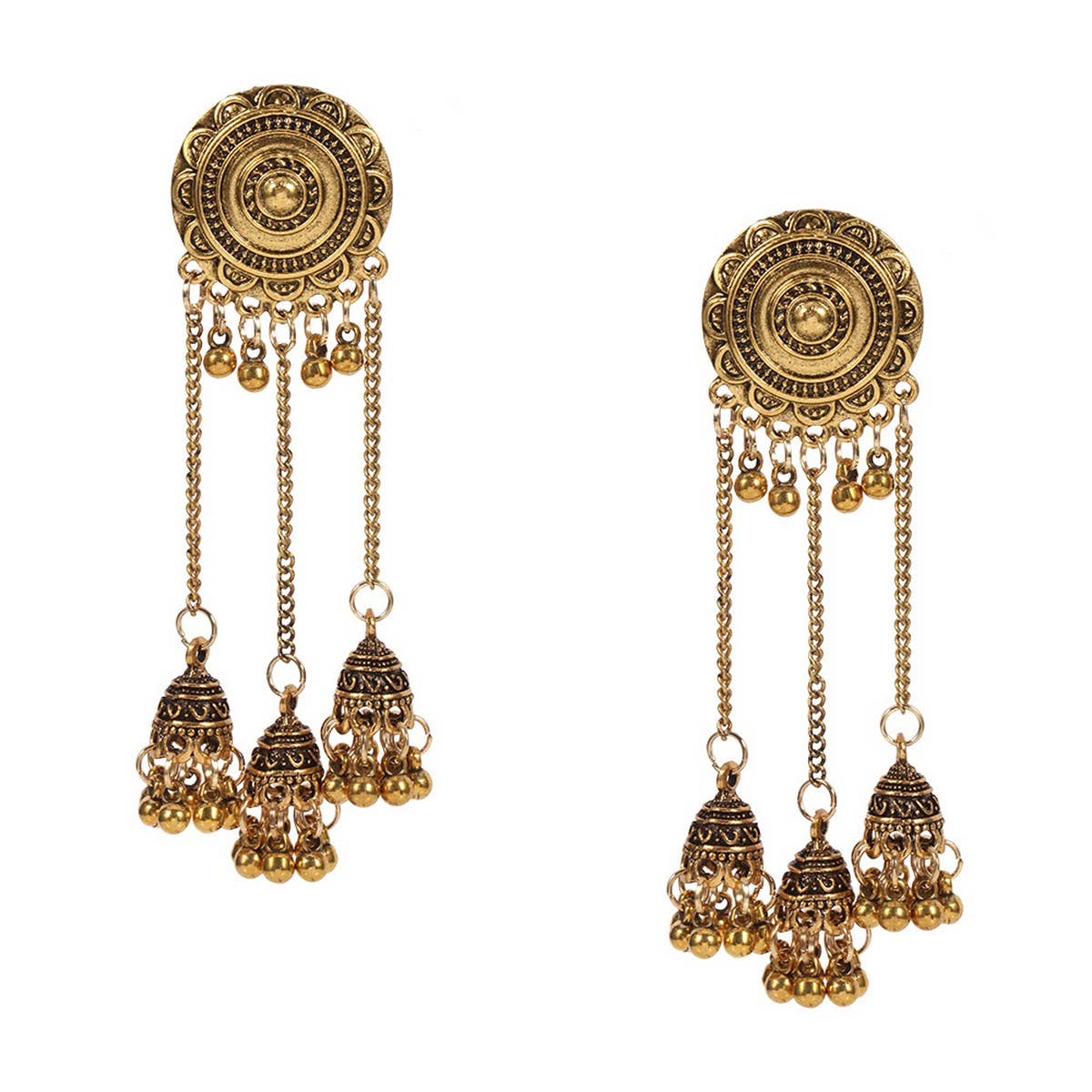CWMM10446_BOHO LONG CHAIN SUNFLOWER BEADED DANGLE EARRINGS