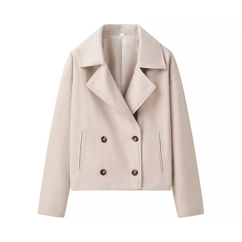 Stylish double-breasted short solid wool coat
