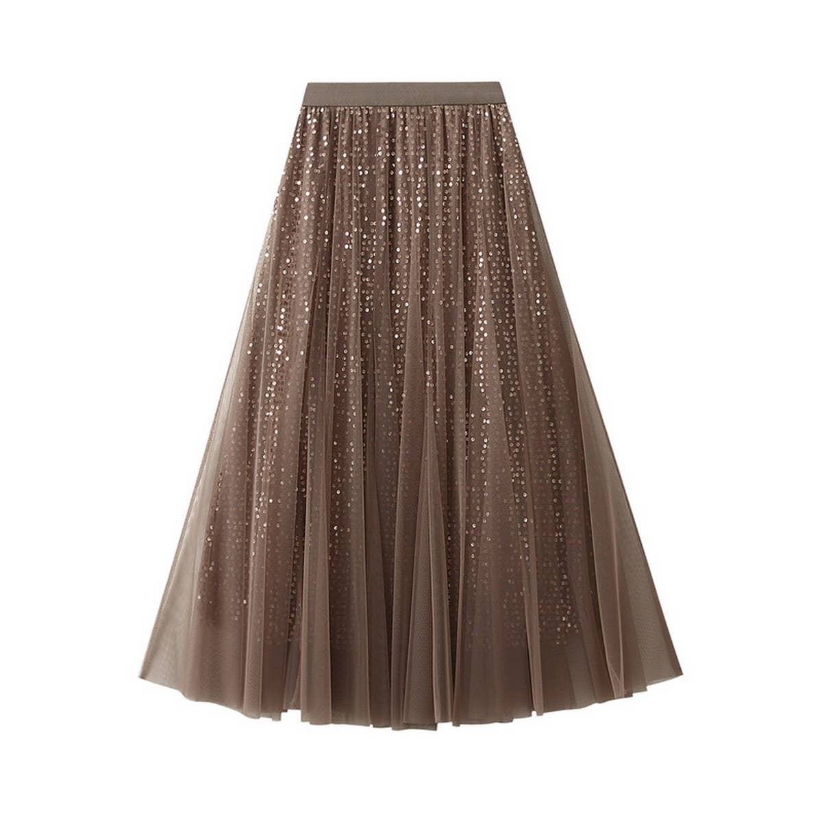 Sequin Tulle A-Line Maxi Skirt with Flowing Drape