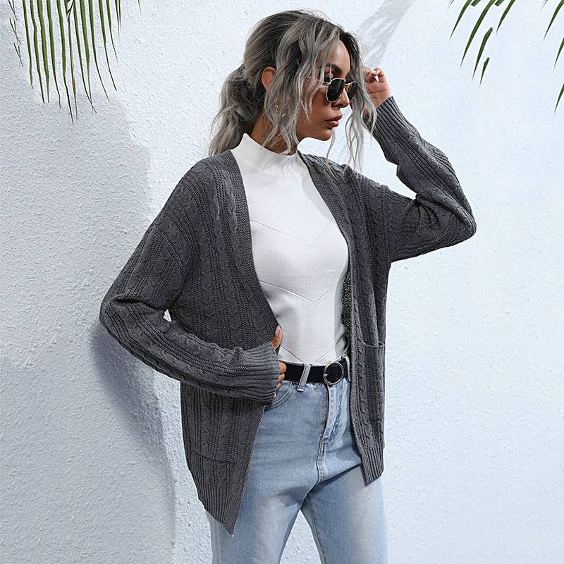 SOLID COLOR TWIST LOOSE UNBUTTONED KNIT CARDIGAN