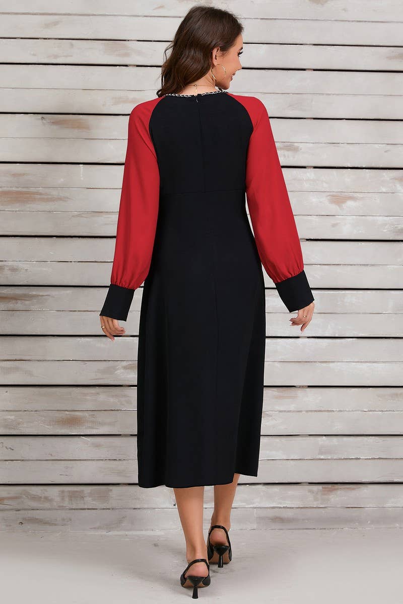 CWDSD6459_CONTRAST COLOR IRREGULAR METAL NECKLACE DRESS