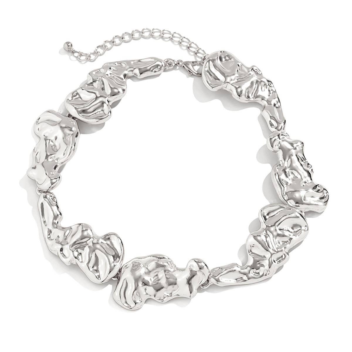 WRINKLED METAL IRREGULAR VINTAGE NECKLACE SET_CWMM3249