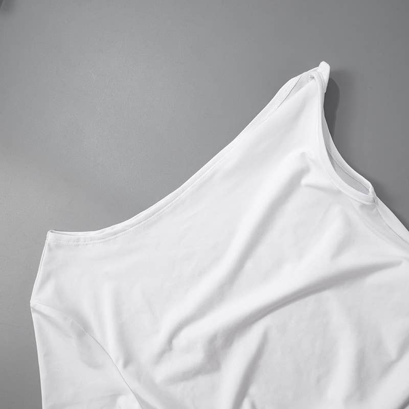 Solid One-Shoulder Asymmetrical Cropped Top