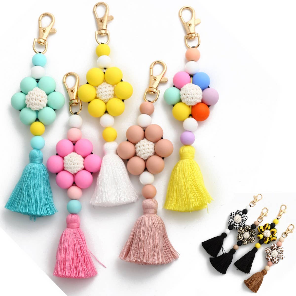 Beaded Tassel Bag Charm Creative Silicone Keychain_CWMM6864