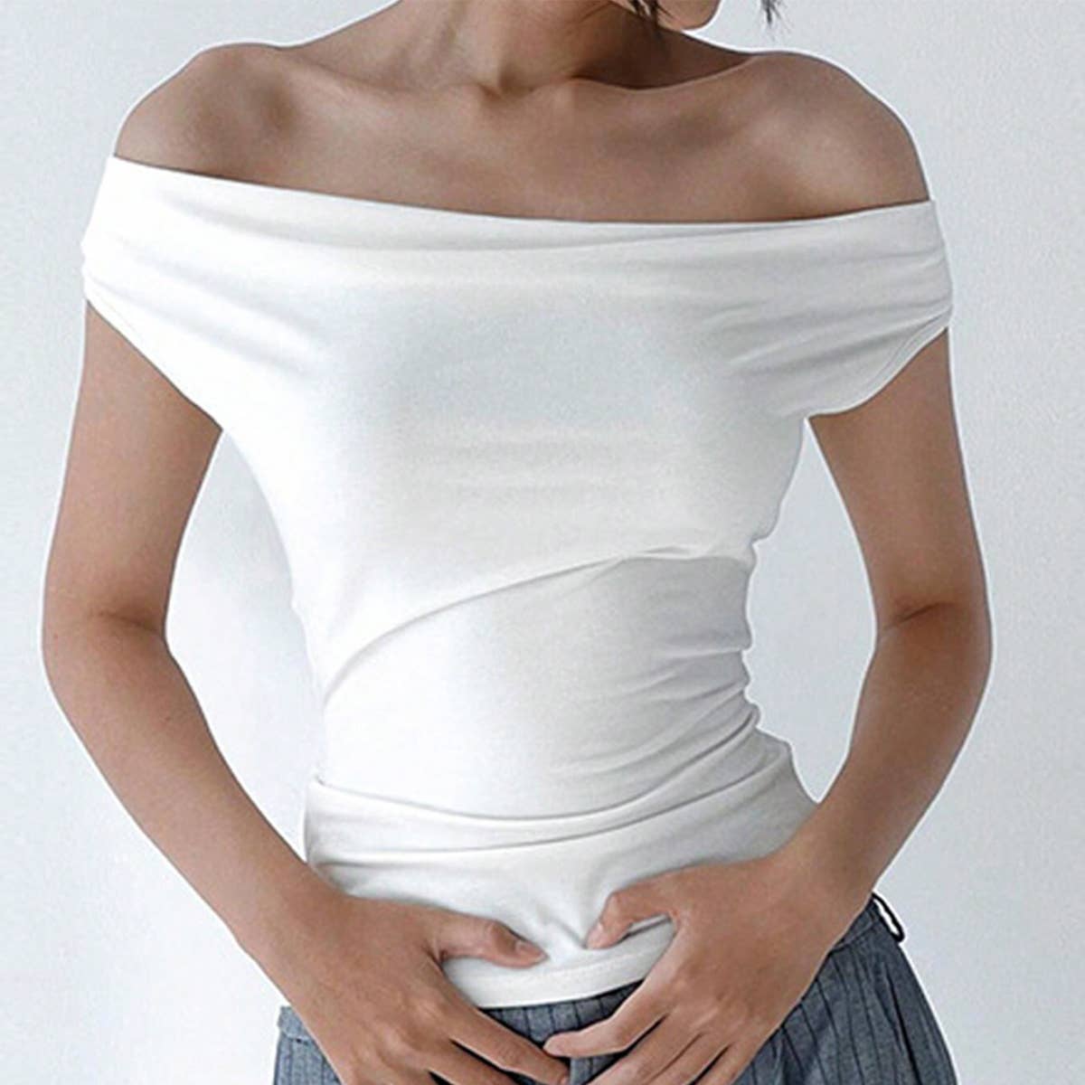 LINE NECK T-SHIRT HALTER STRAP SHORT-SLEEVED TOP