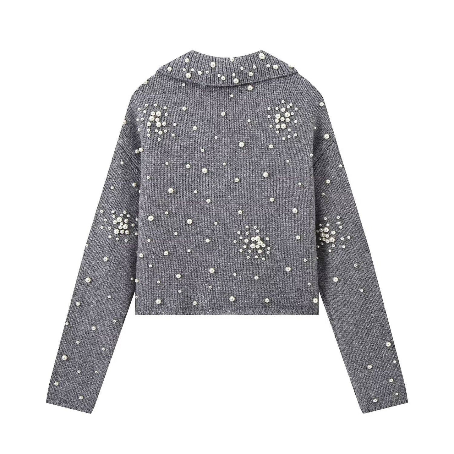 FASHION CASUAL NICHE DESIGN SENSE PEARL KNIT COAT