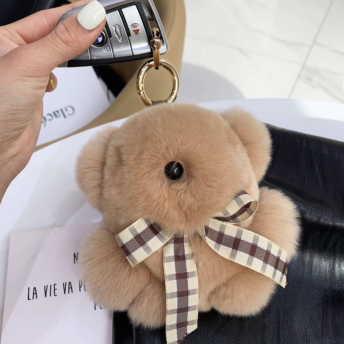CUTE BEAR DOLL FUR BAG PENDANT CAR KEYCHAIN