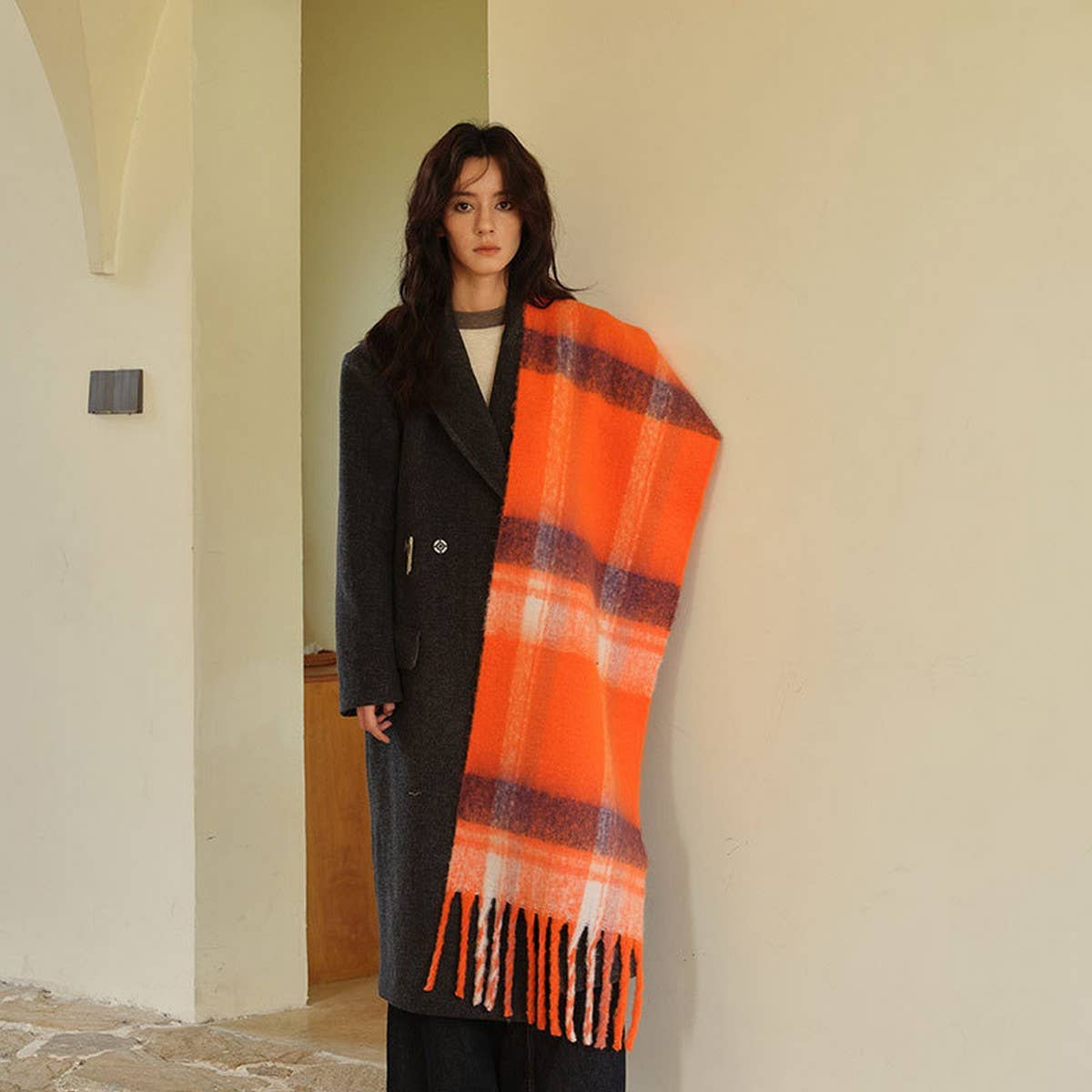 Mint Checkered Oversized Scarf for Winter