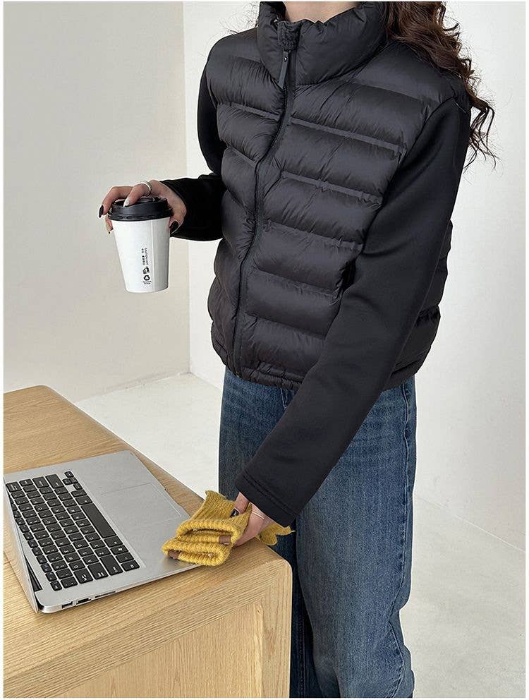 Short thin warm padded splicing padded jacket