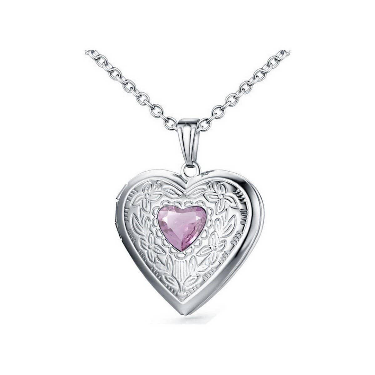 Birthstone Heart Zircon Stainless Steel Necklace_CWMM5542