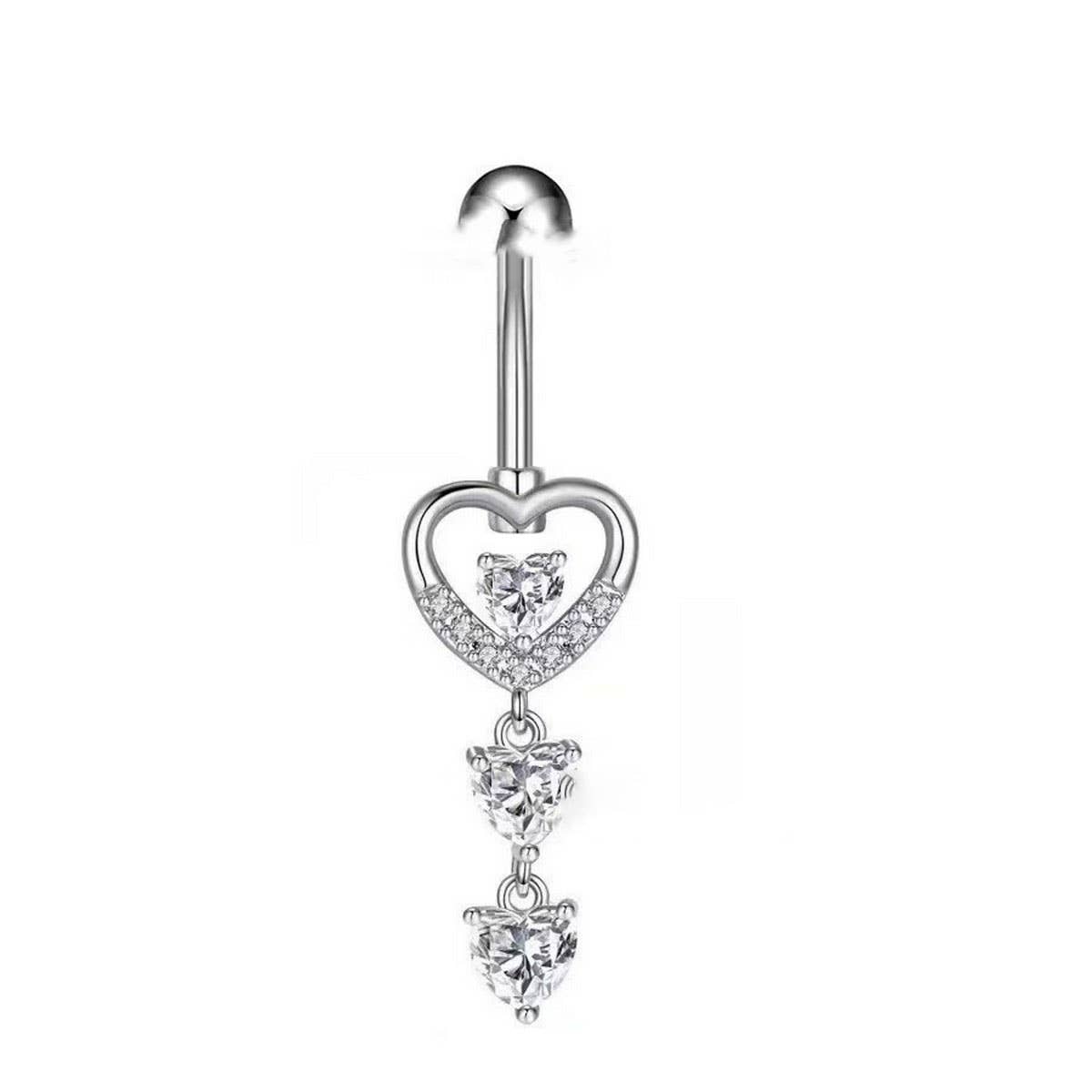 Cute CZ Navel Ring ? Heart & Butterfly Design
