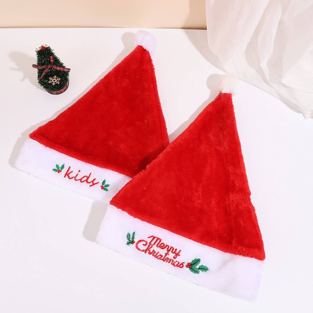 CWAH4072_CHRISTMAS LETTER EMBROIDERY SILK PLUSH SANTA HAT