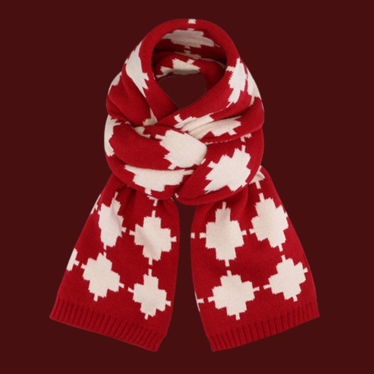 Red Knit Christmas Scarf - Faux Cashmere Reindeer_CWASC0127