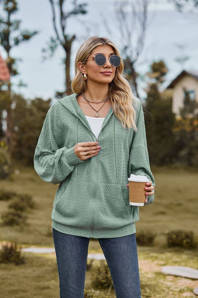 CWOCO0489_SOLID COLOR ZIPPERED MID-LENGTH HOODED COATS