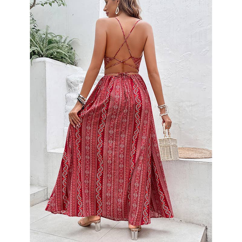 SLIMMING BOHEMIAN BACKLESS LONG HALTER DRESS