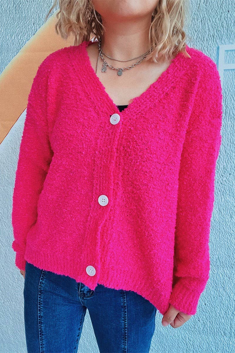 Solid color V-neck seersucker knit cardigan