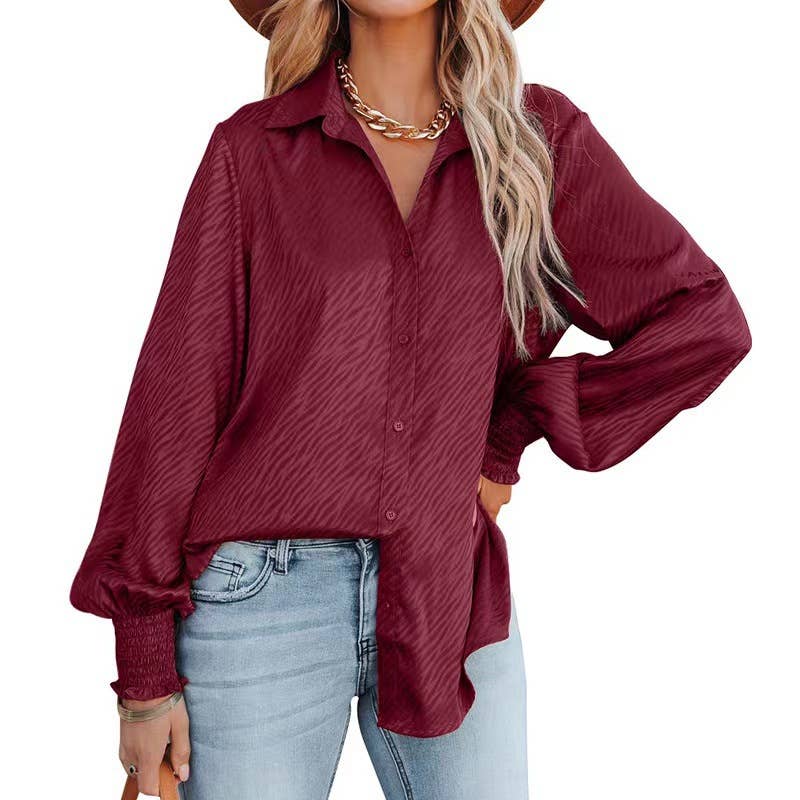 LAPEL BREASTED LOOSE LANTERN LONG-SLEEVED SHIRT