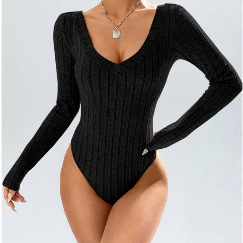 SLIMMING KNIT V-NECK BODYSUIT TIGHTS