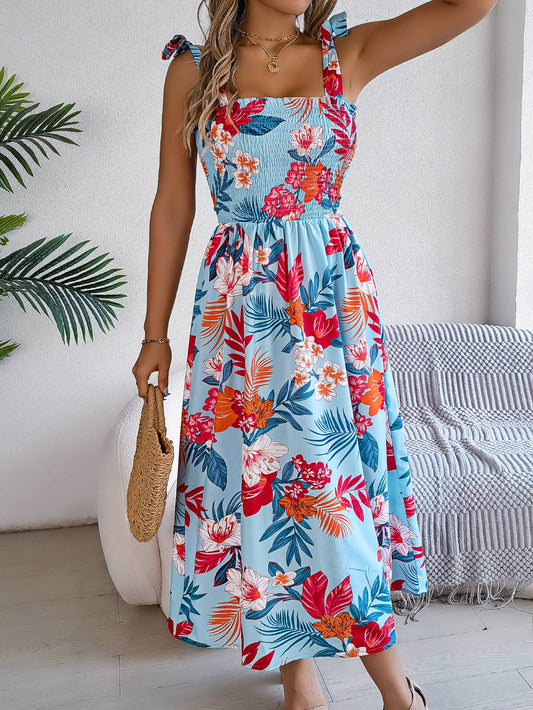 Printed lace-up halter dress Holiday beach dress