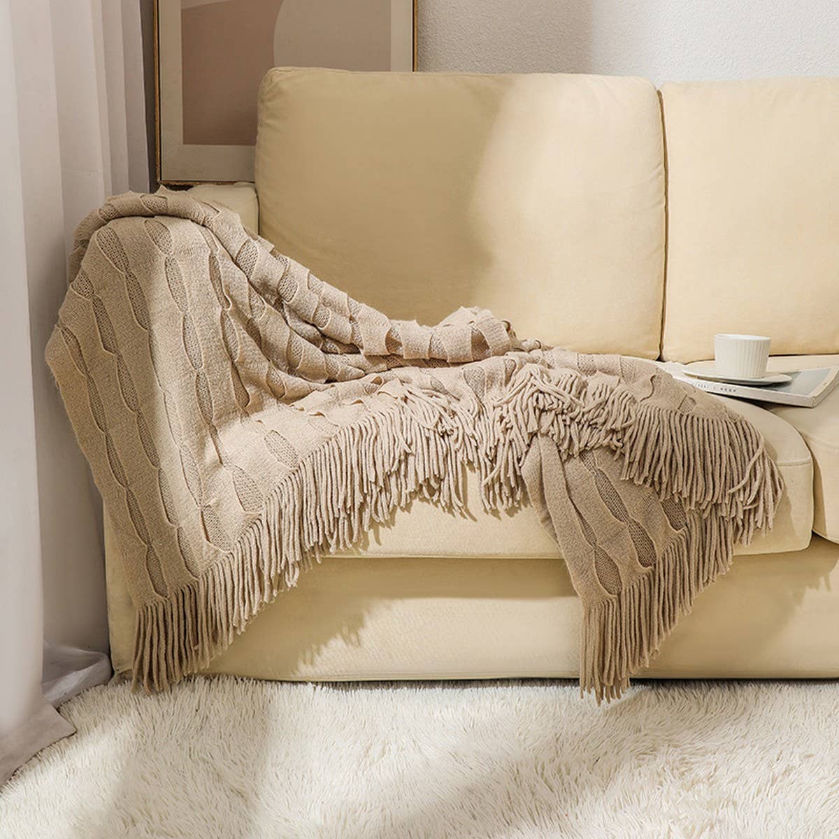 KNITTED THIN TASSEL SOFA BLANKET BED END BLANKET