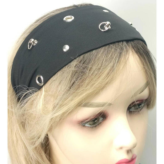 Wide Punk Elastic Headwrap with Metal Look